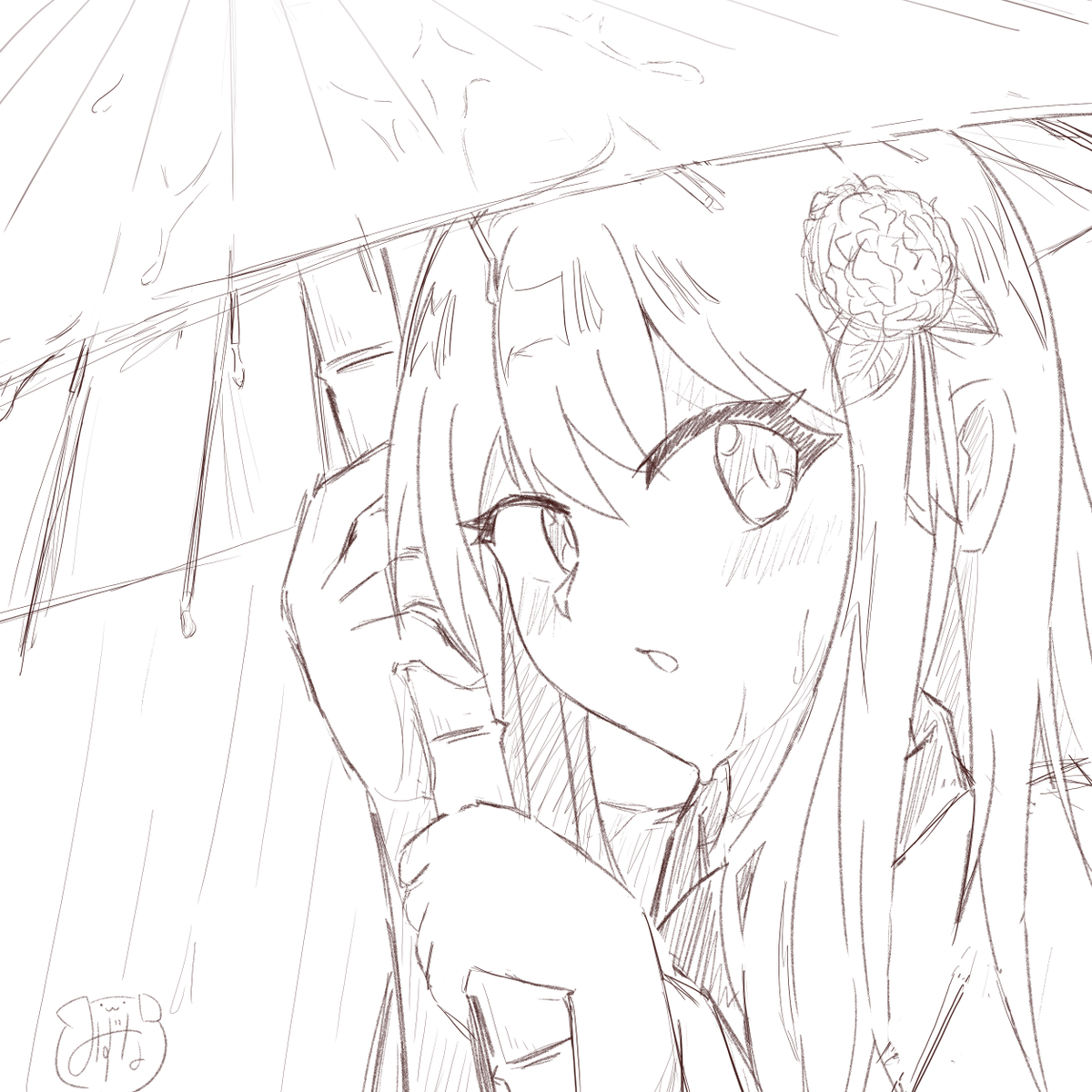 #イラスト練習中 #イラスト #イラスト好きな人と繋がりたい
久々のワンドロ～！
今日が雨だったから和傘の女の子