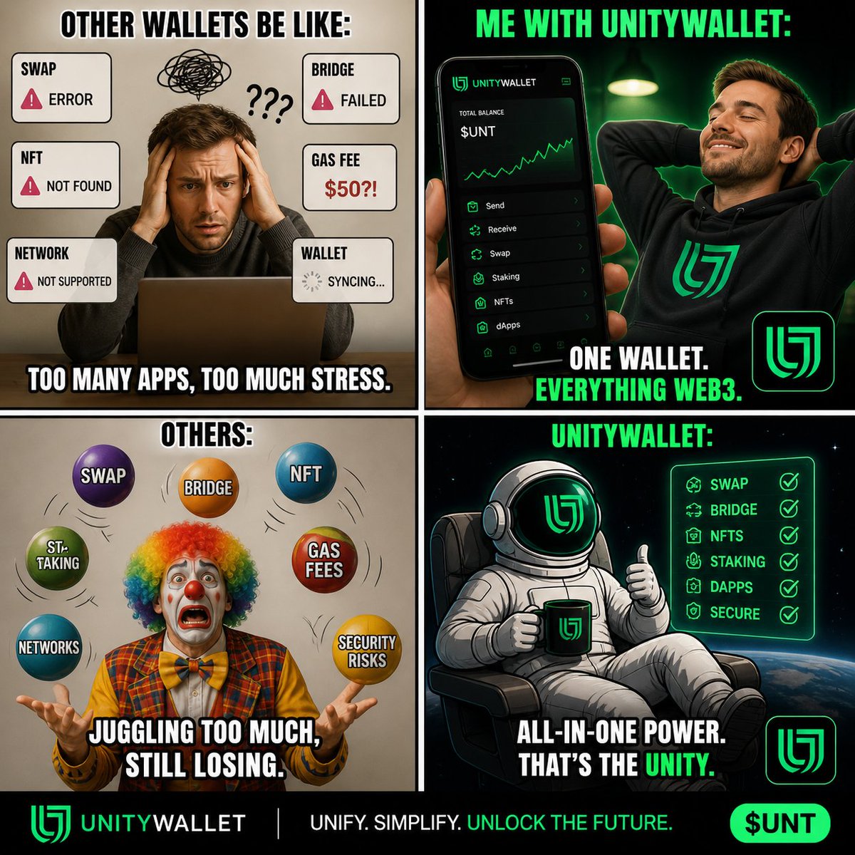 When Web3 chaos meets simplicity. Finally, one wallet that does it all⚡

<a href="/unity_wallet/">UnityWallet</a> 💚