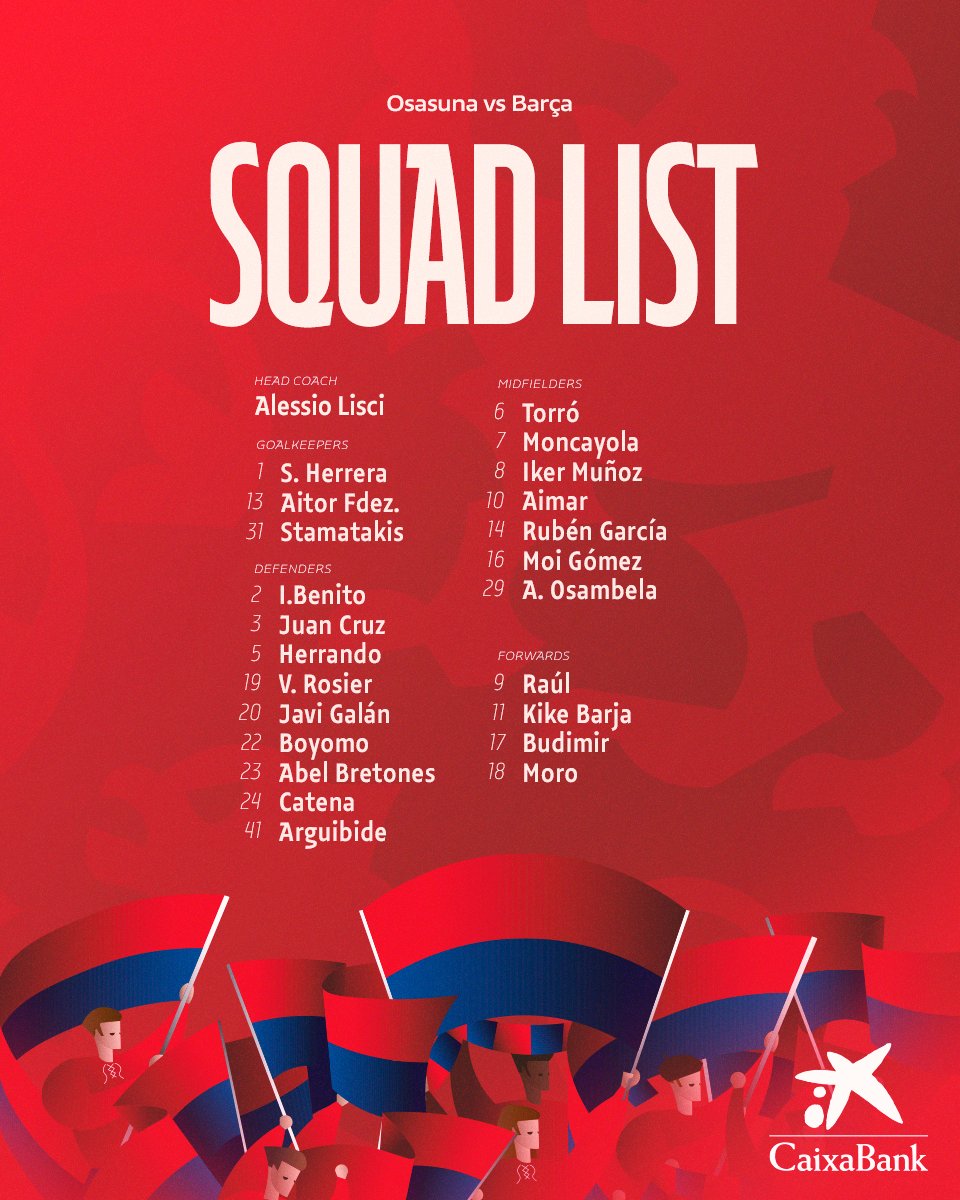 📝 SQUAD LIST | Osasuna calls 23 players to face Barcelona tomorrow. # ...