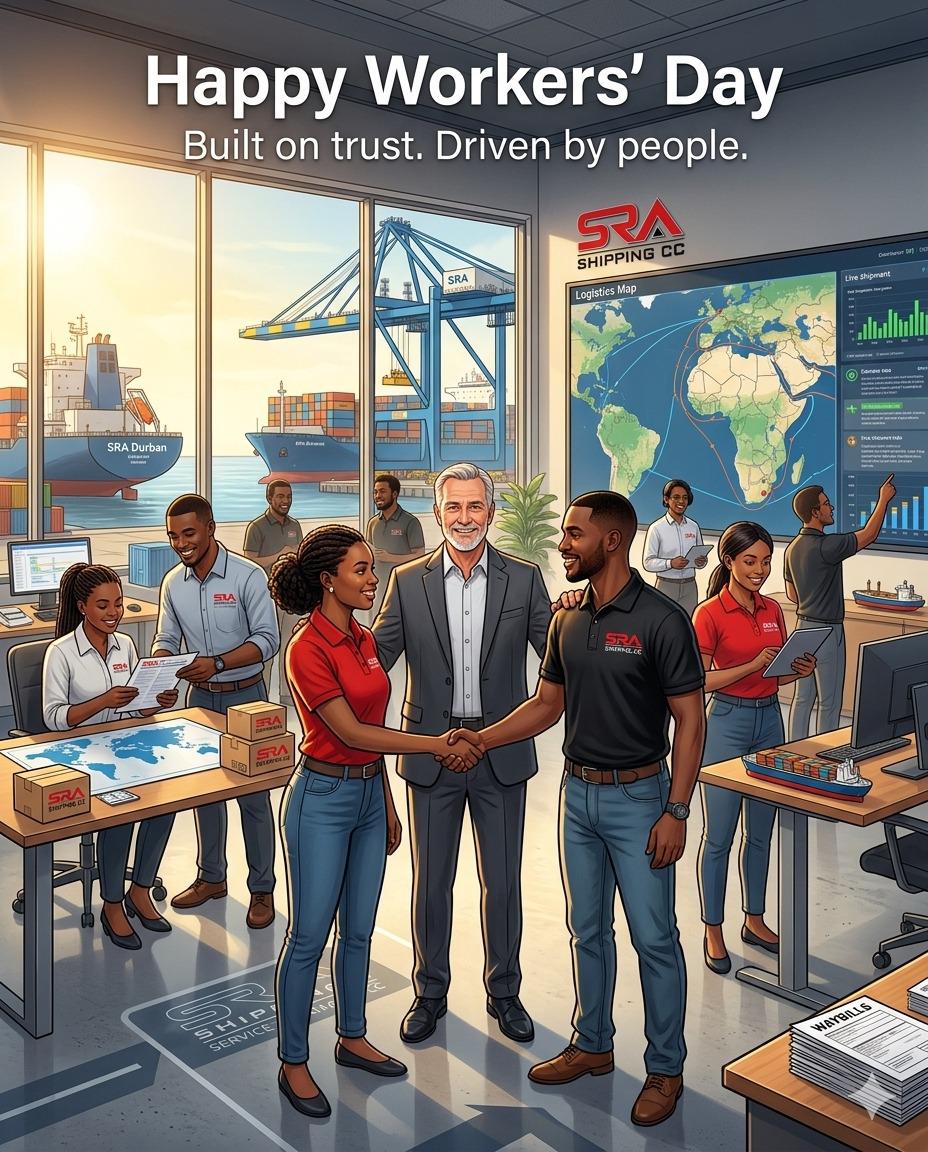 srashipping's tweet photo. Happy Workers’ Day to all workers across every industry who keep the world moving forward.

At SRA Shipping CC, we take this moment to honour and appreciate our dedicated team whose hard work, commitment, and teamwork ensure the smooth movement of cargo and seamless service https://t.co/NOdD1qi5p6