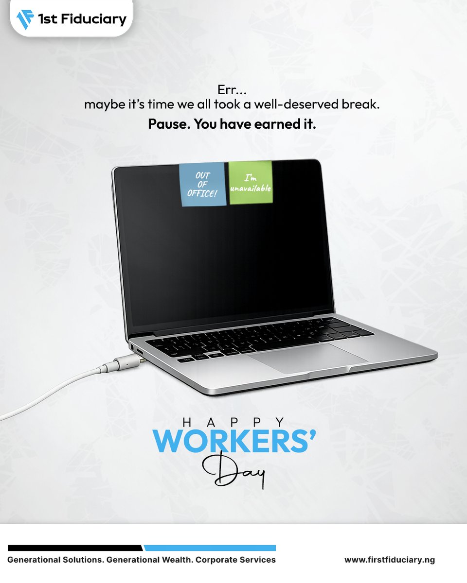 Firstfiduciary's tweet image. Happy Workers' Day from all of us at First Fiduciary Limited.

#WorkersDay #HappyWorkersDay #Firstfiduciary#firstfiduciary
