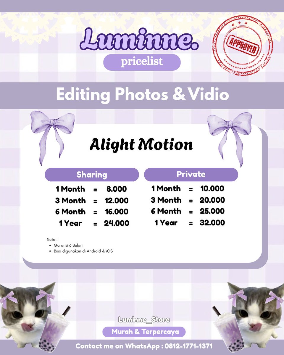 luminne_store's tweet photo. yang butuh ✨app premium✨buat editing foto &amp; vidio bisa cek pricelist aku yaaaa. Di jamin murah, terpercaya, dan langsung proses, ga pake lama🙌
Contact me on whatsapp : 0812-1771-1371
#bealanja #zonaba https://t.co/Uf1bI7LxeR