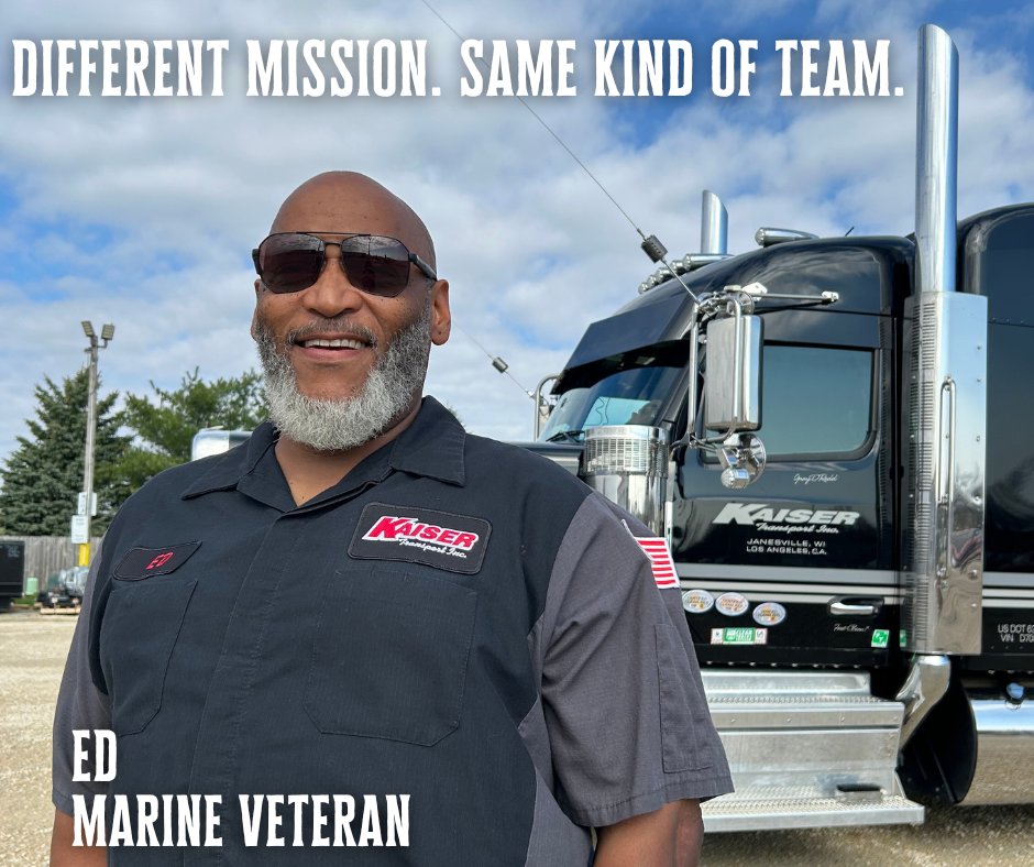 KaiserTransport's tweet image. Seeking Veterans! Bring your military mindset and professional driving skills to Kaiser. 33% of our driver core are veterans--ready to join them? Apply today kaisertransport.com/short-form
#trucking #truckdrivers #kaisertransport #oneofus