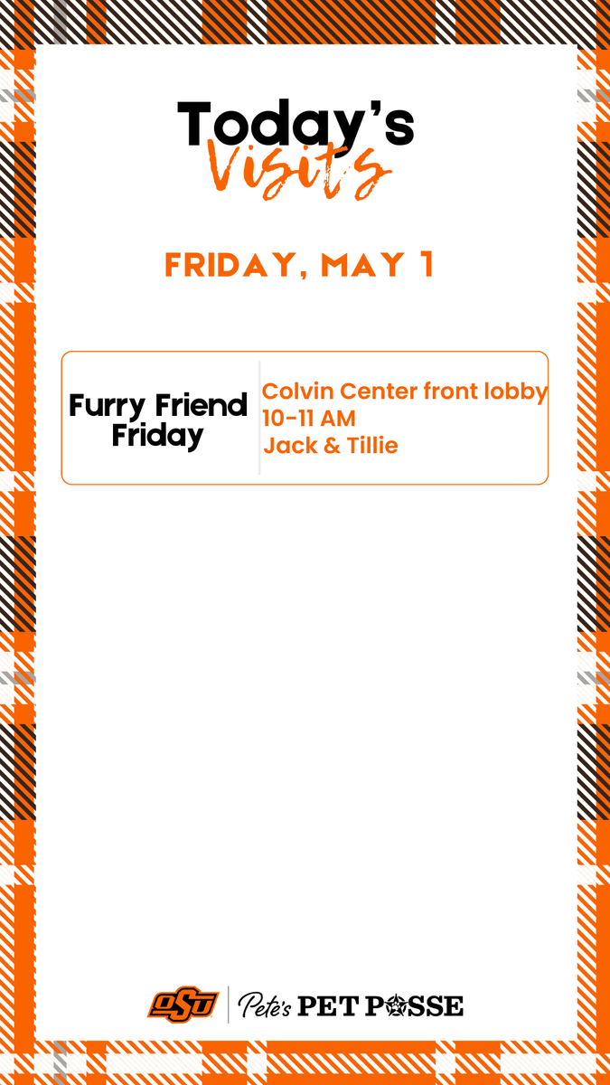 Pets4Pete's tweet image. Today's Visits. 5.1.26

#okstate #pettherapy