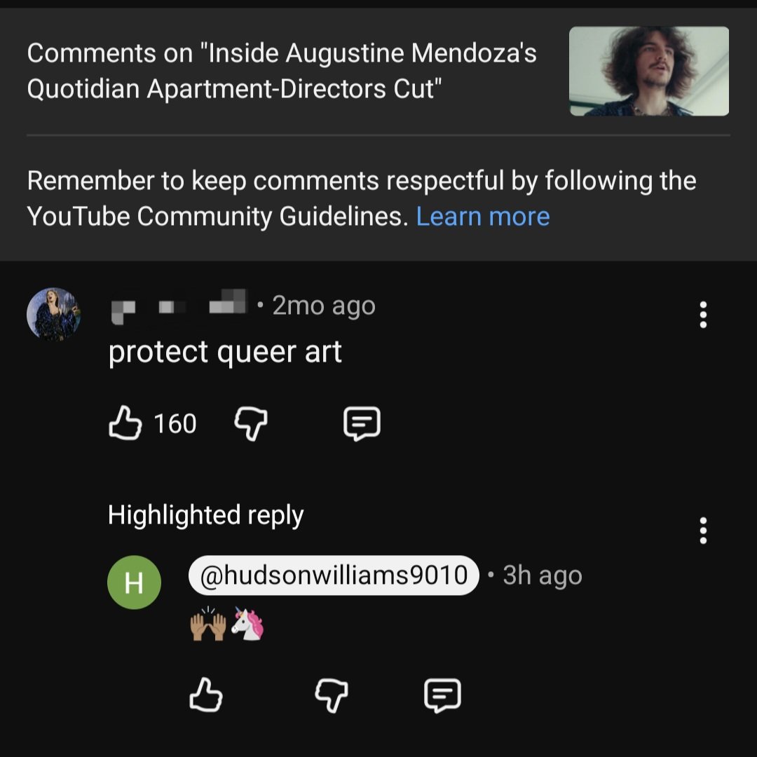 HUDSON REPLIED TO MY COMMENT ON YOUTUBE SAYING PROTECT QUEER ART ABOUT HIS SHORT