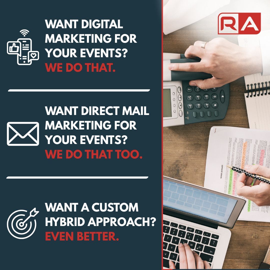 RAMarketing3's tweet image. Want digital marketing for your in-person or online events? We do that.
Want direct mail marketing for your events? We do that too.
Want a custom hybrid approach? Even better.

Learn more here → goradigital.com

#ramarketing #financialadvisors #eventmarketing