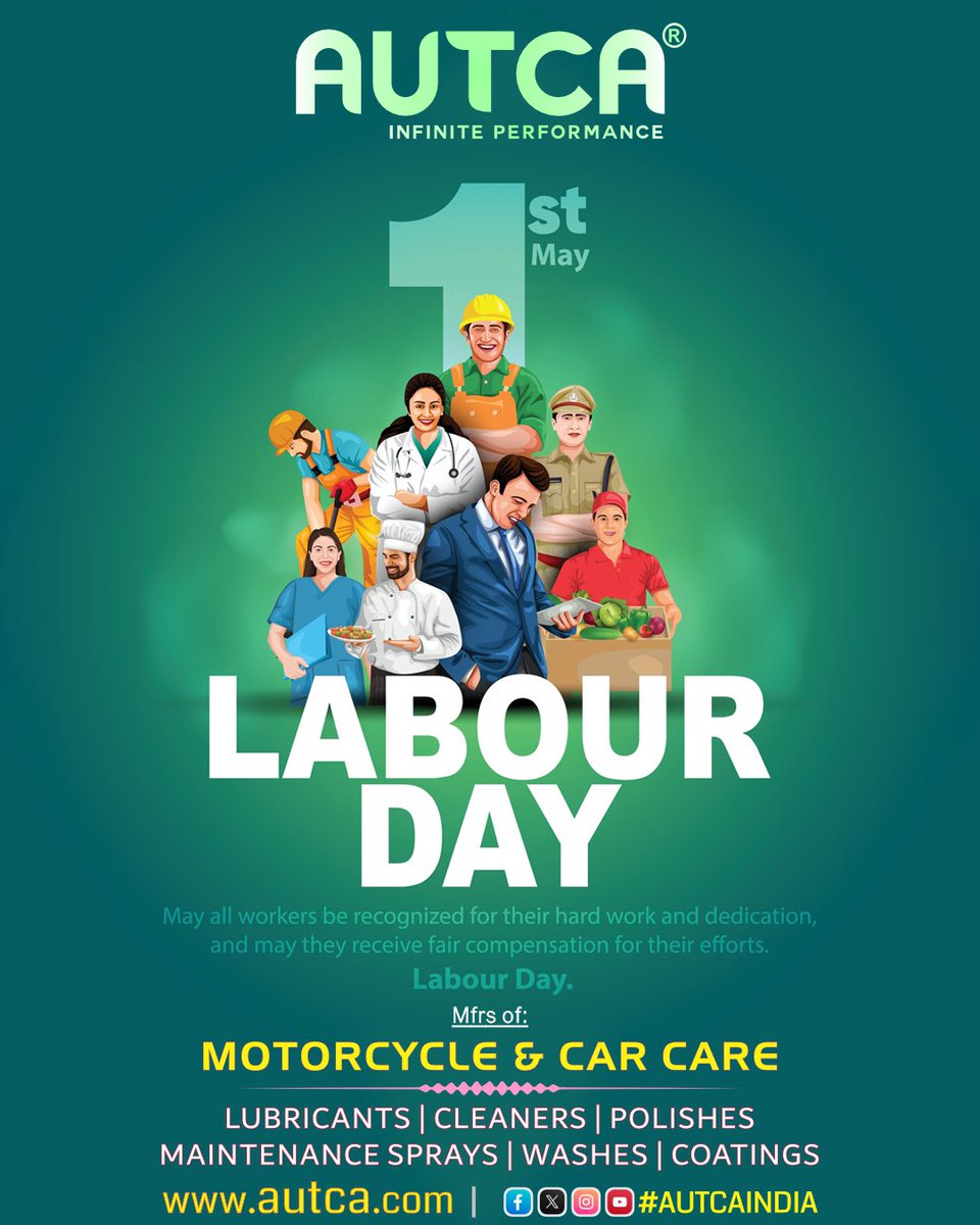AUTCAINDIA's tweet image. Cheers to the spirit of workers everywhere-Happy Workers' Day!

autca.com 

#autcaindia #autcabikeandcarproducts #madeinindia #premiumquality #india #chennai #mumbai #bangalore #hyderabad #guntur #vijayawada #pune #delhi #gujarat #kerala #ahmedabad #noida #haryana