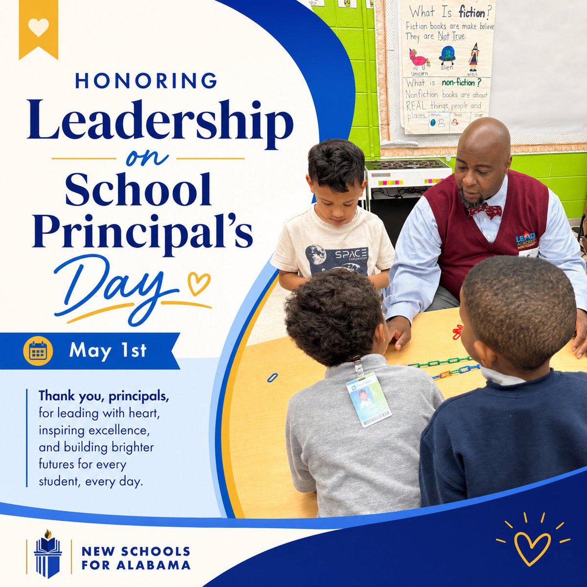 AlabamaNew's tweet photo. On May 1st, we come together to recognize and appreciate the unwavering dedication of our school principals. These leaders guide our schools with vision, compassion, and resilience, fostering environments where students thrive and educators flourish. https://t.co/BFEGziBxbB