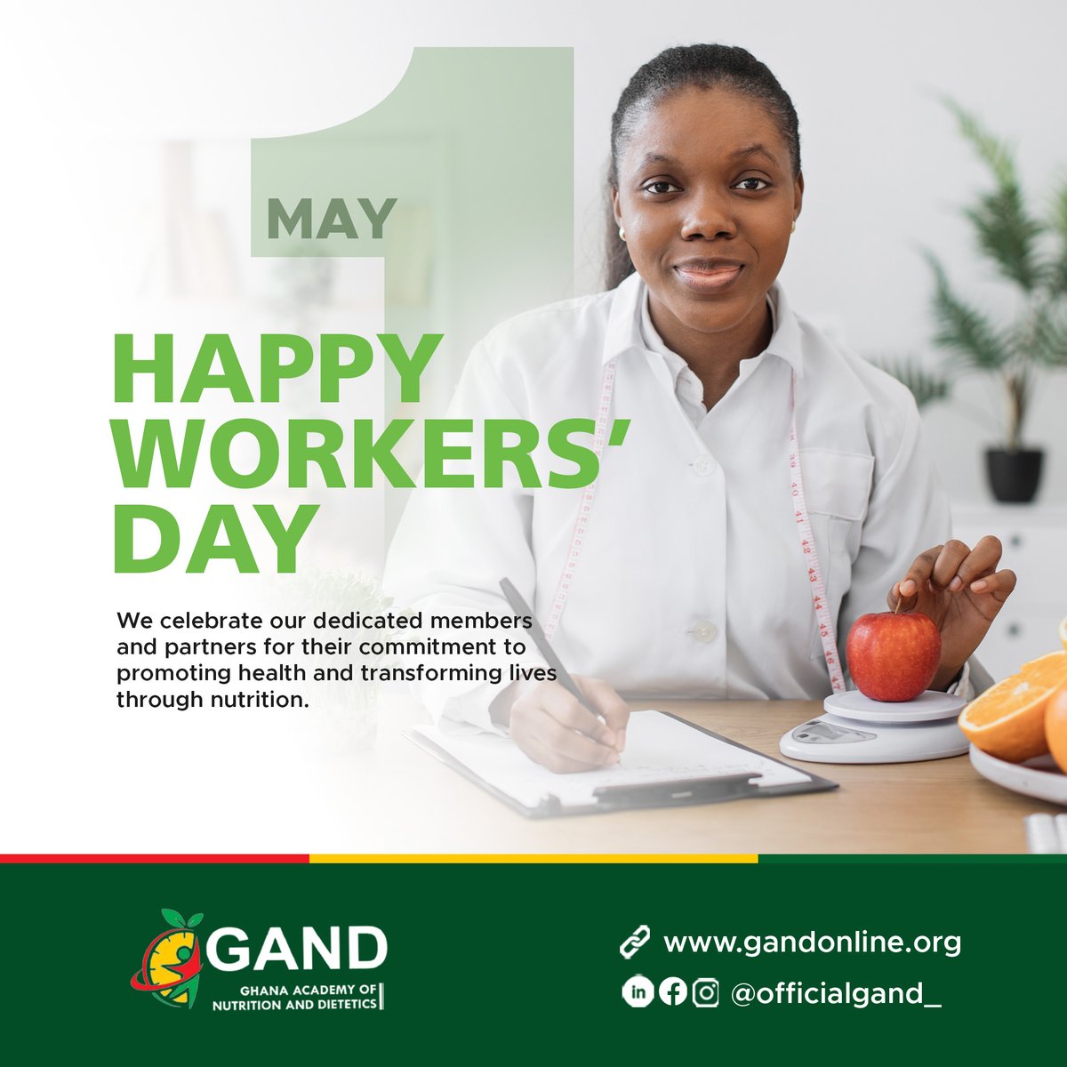 OfficialGAND's tweet photo. Happy Workers Day!

Today, we pause to honour YOU, the nutrition champions.

Keep nourishing the world. You are the heartbeat of a healthier tomorrow. ❤️

#WorkersDay #HappyLabourDay #GAND #NourishingGhana #MayDay2026 https://t.co/BF6yTmxNbg