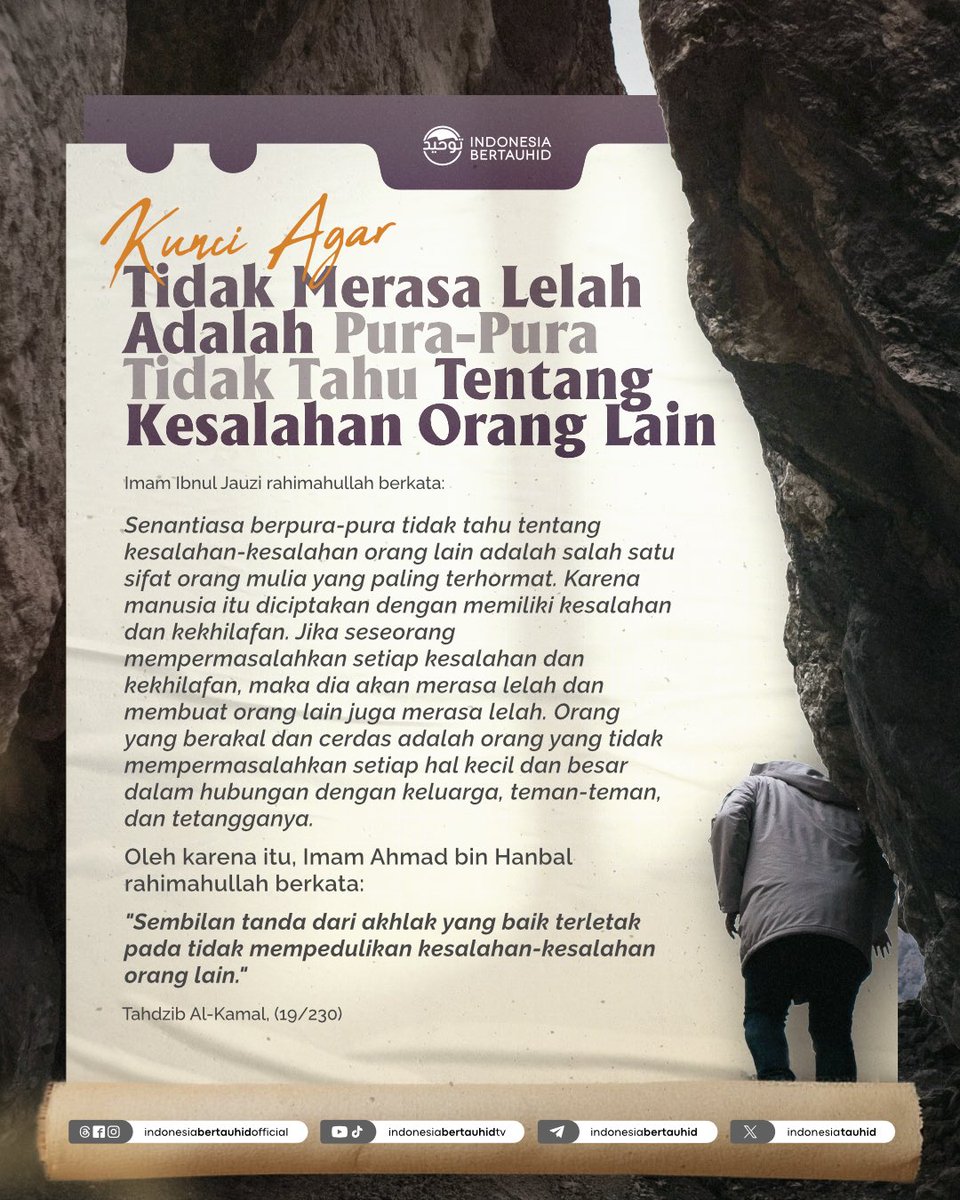 indonesiatauhid's tweet photo. Tidak semua kesalahan harus dibahas. Tidak semua kekurangan harus diungkap.

Salah satu tanda kemuliaan akhlak adalah mampu _menutup mata_ dari hal-hal kecil yang bisa merusak hati dan hubungan.

Simak Selengkapnya:
https://t.co/l1iuTxmySA https://t.co/mZsh3LgsvA