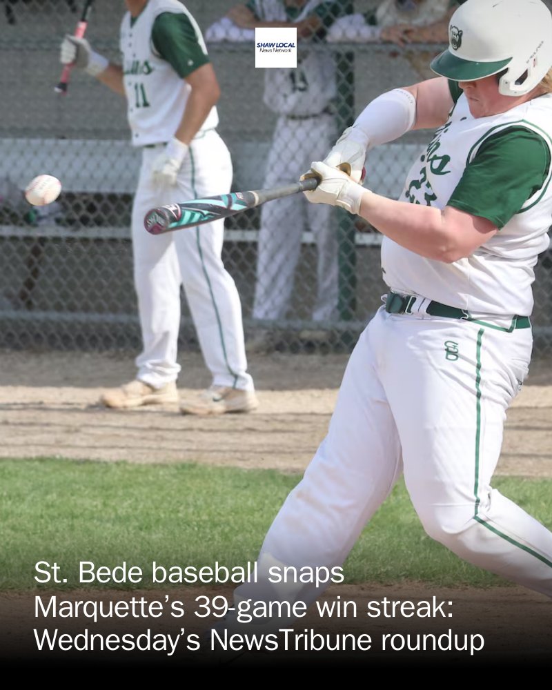 NewsTrib's tweet photo. The St. Bede baseball team beat Marquette to end the Crusaders' 39-game winning streak, the St. Bede boys track team won its own home meet, the Mendota soccer team blanked Serena and more in Thursday's NewsTribune roundup. https://t.co/Wtlk9AEy8D