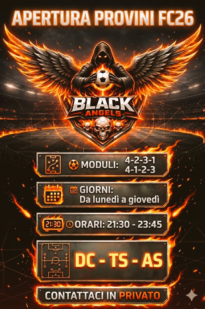 Mastro9211's tweet photo. Black Angels
Aperte le selezioni per seguenti ruoli
Cerchiamo solo gente SERIA e AFFIDABILE per aumentare il valore della squadra. 

Giocatori in rosa 25
Età media 30 anni

#FC26 #proclub #calcioitaliano #italia #calciomercato #gaming https://t.co/czYNdSqCqr