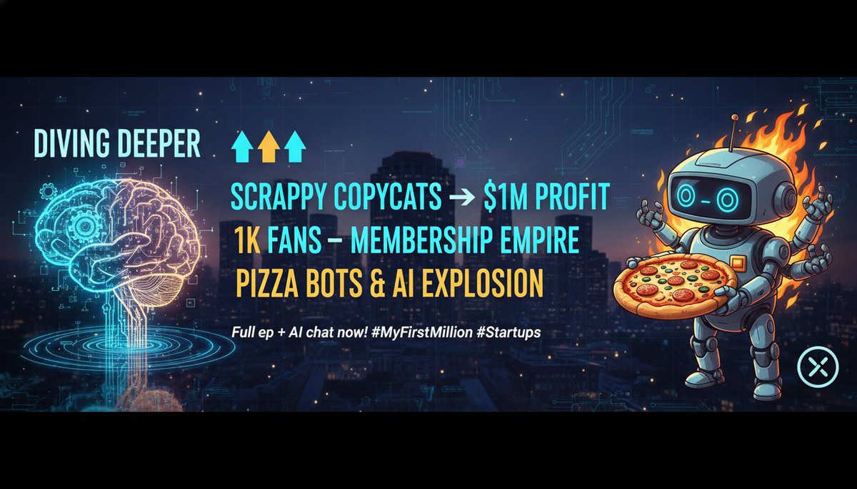 TranscriptedAI's tweet image. Diving deeper: Scrappy "me also" copycats to snag $1M profits fast, membership models scaling w/ just 1K fans, &amp;amp; robotics bets like pizza bots exploding. 🤯 Full ep + AI chat now! #MyFirstMillion #Startups

transcripted.ai/episode/myfirs…
