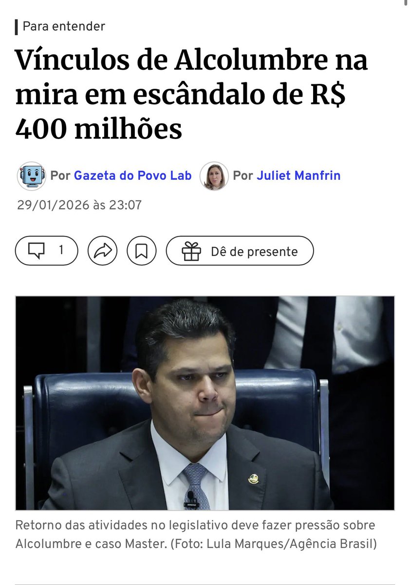 🚨BOMBA: A ligação política do senador Davi Alcolumbre com a Amapá Previdência (Amprev) está no centro de uma investigação. O fundo, presidido por um indicado do senador e com seu irmão no conselho fiscal, investiu R$ 400 milhões no falido Banco Master, mesmo após alertas