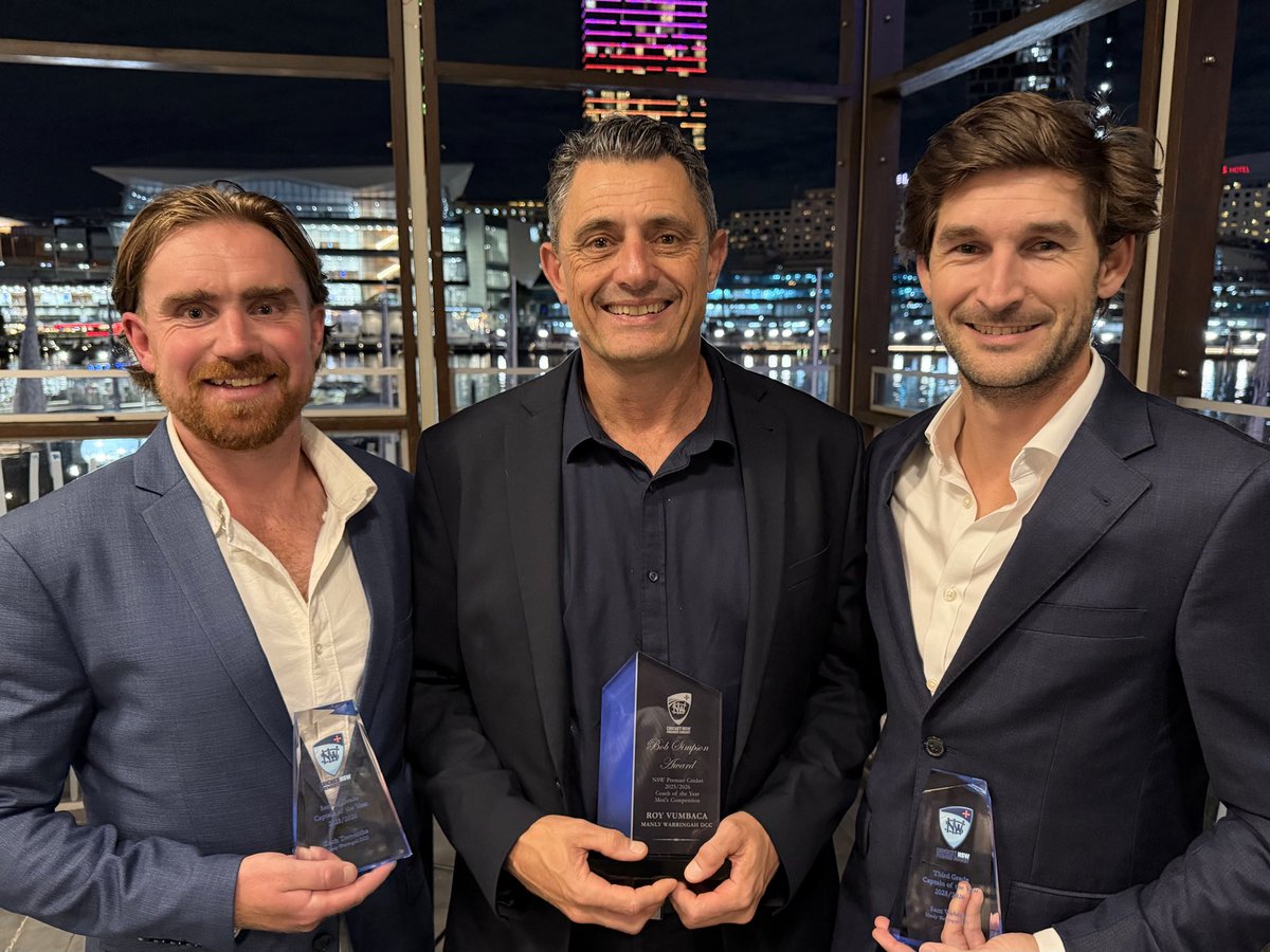 MWDCC's tweet image. Waratah awards all round. Zach Trewartha takes out the NSW Premier Cricket Men’s 2nd Grade Captain of the year, Roy Vumbaca wins the Men’s Coach of the year, and Sam Webber wins the Men’s 3rd Grade Captain of the year. Great men and great accolades #bleedblue