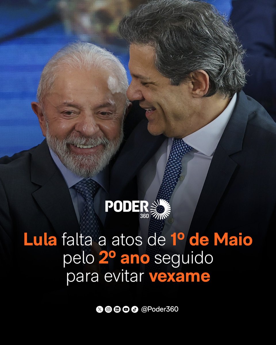 #Governo ➡️ O presidente Luiz Inácio Lula da Silva (<a href="/LulaOficial/">Lula</a>)(PT) não comparecerá às manifestações do Dia do Trabalhador nesta 6ª feira (1º.mai.2026). Na mesma semana em que o governo sofreu a derrota de Jorge Messias no Senado, o petista repete a ausência registrada em 2025,