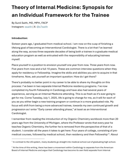 s7saith's tweet image. For #InternalMedicine - On or around 6/1, I will be writing an update to "Theory of Internal Medicine," which will detail, "If I were a intern starting #residency in July...knowing what I know now after 17 years, what would I wish I knew and how would I approach training?" The