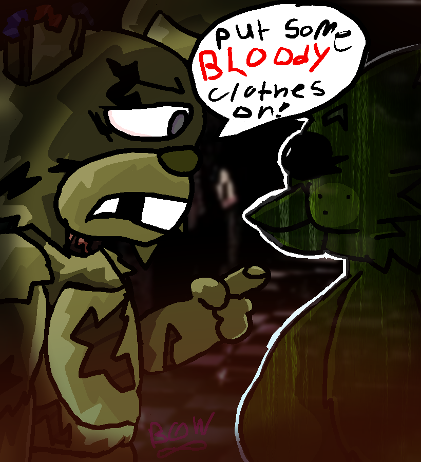 Octo8Yt's tweet image. ever notice how phantom chica has no bib

spingtap (and pmuch chica design) by @JustMcFly_ if you couldent tell she has a real nack for designs give her a follow fellows 
#springtrap #fnaf