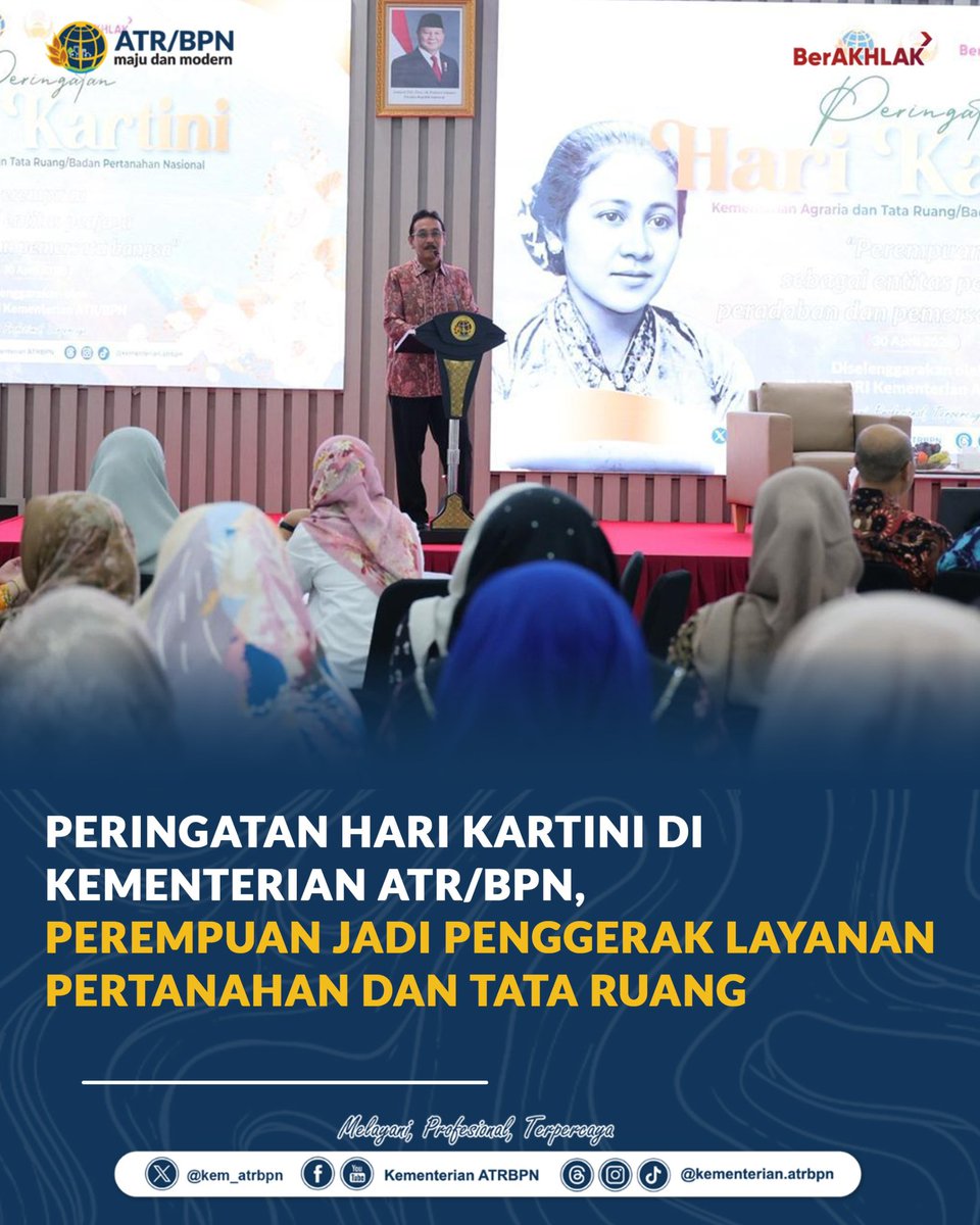 kem_atrbpn's tweet image. PERINGATAN HARI KARTINI DI
KEMENTERIAN ATR/BPN, PEREMPUAN JADI PENGGERAK LAYANAN
PERTANAHAN DAN TATA RUANG

Berita selengkapnya, kunjungi:
atrbpn.go.id/berita/peringa…

#KementerianATRBPN
#MelayaniProfesionalTerpercaya
#MajuDanModern
#MenujuPelayananKelasDunia