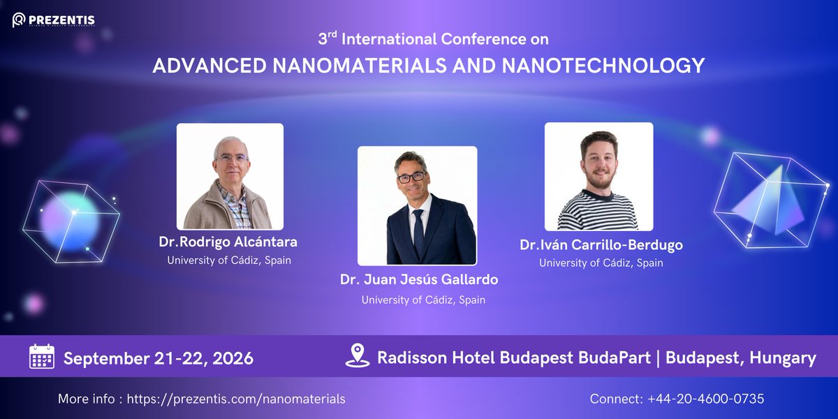 jones_laur6568's tweet image. Three brilliant minds. One prestigious university.
Join us as they share groundbreaking insights at our upcoming #Nanomaterials2026 conference!
Register now: prezentis.com/nanomaterials/
#nanotechnology #nanoparticles #nanofluids #researchers #budapest #nanomaterials #energy #hungary
