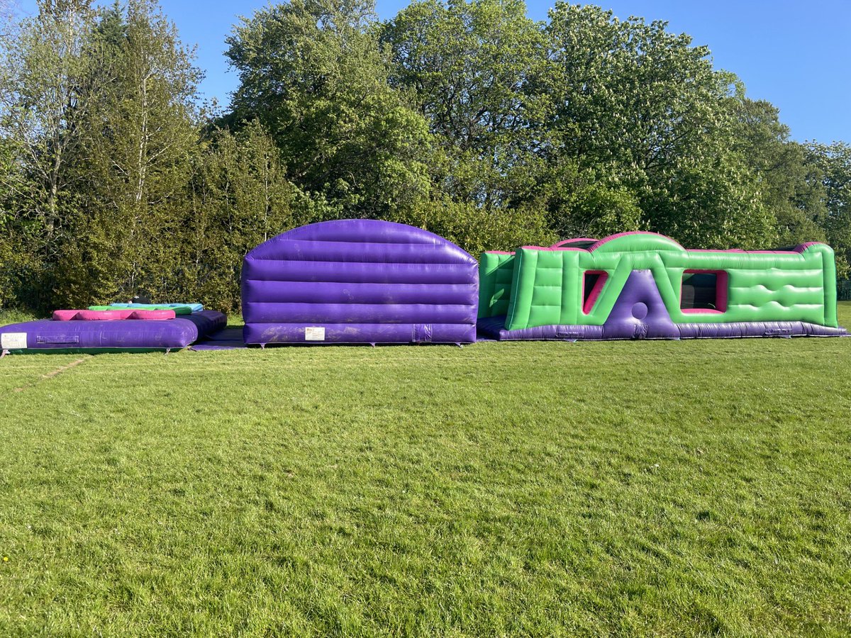 HarrytownSchool's tweet photo. Today is our reward day to celebrate excellent attendance, punctuality and behaviour in school.  The inflatables and activities on the field are all set up ready to go for eligible pupils in Years 7-10. #ThisisHarrytown #HarrytownValues https://t.co/QNkRvXUoUL