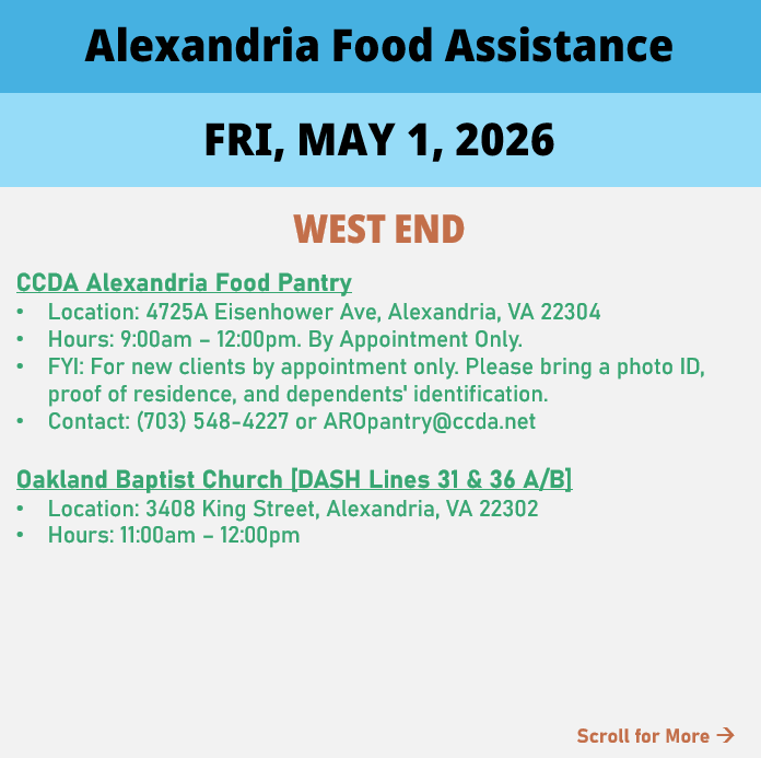 hungerfreealx's tweet image. (Post 2 of 3) On Friday, May 1, here are open locations in Alexandria, VA for food assistance, organized by neighborhood. Everybody deserves to eat. #help #finding #food #alexandriava