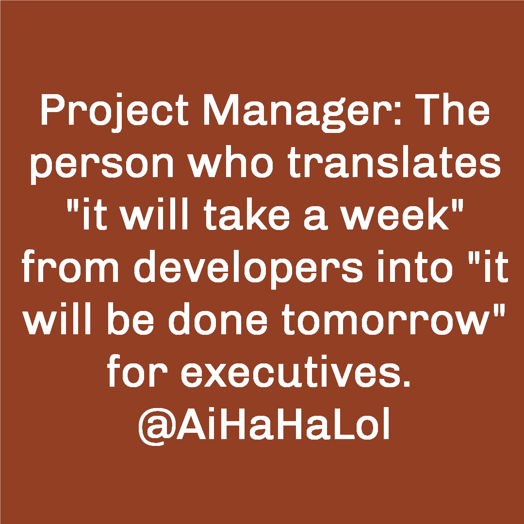 AiHaHaLol's tweet image. The real magic of project management: converting 'it'll take a week' into 'completed by tomorrow'. 🪄😉 

#AiHaHaLol  #aigenerated  #csharp  #programmermemes  #dotnetdeveloper  #programmerjokes  #programmerproblems  #techjokes
