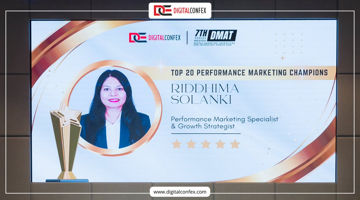 digitalconfex's tweet photo. #Awardee spotlight 🌟

🏆 Riddhima Solanki
🎖️ Top 20 Performance Marketing Champions

Congratulations on this recognition 🚀

#DMATMalaysia #DMATConfexMalaysia #DIGITALCONFEX #Awards https://t.co/EUMplQ1jTN