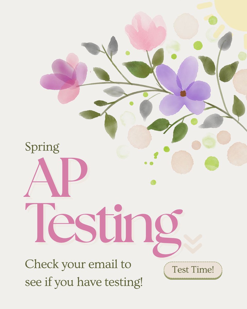 GoshenNewsN's tweet photo. 🌸🌱 Heads up, students: AP testing starts soon
---
---
---
You’ve got this—good luck!
#goshenhighschool #APtesting #spring https://t.co/NIzHBHU0z8