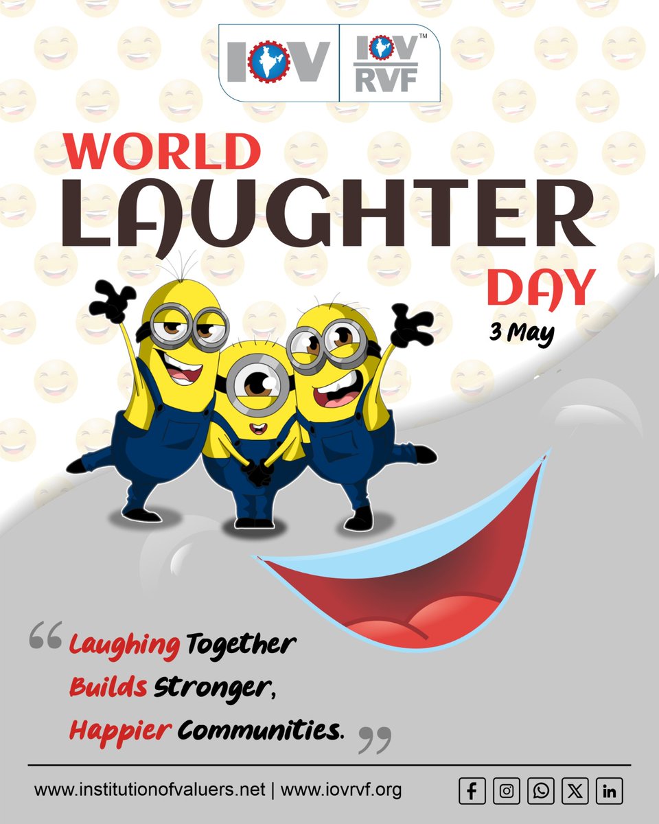 IOVvaluation's tweet image. In a world full of stress, be the reason someone laughs today. 😂
A smile costs nothing but gives everything. 

Happy World Laughter Day! 

#LaughMore #SpreadHappiness #LaughterDay #hahahaha #happinessmatters #IOV #InstitutionofValuers #IOVRVF #LaughOutLoud