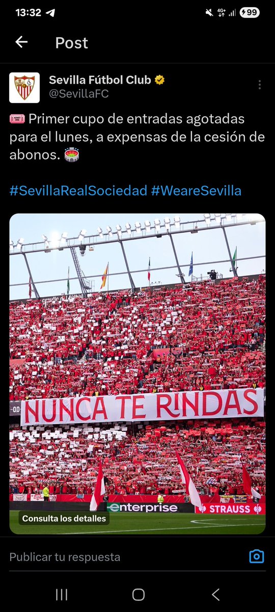 TheAnalyzerSFC_'s tweet image. Todas las entradas agotadas para el lunes. Lleno absoluto en el Ramón Sánchez-Pizjuán. Nuestra afición en los momentos claves "NUNCA FALLA". La suerte está echada. #VamosMiSevilla. Solo falta sí hubiese cesión de abonos. 

#SevillaFC #LaLiga 🇪🇦🕵‍♂️