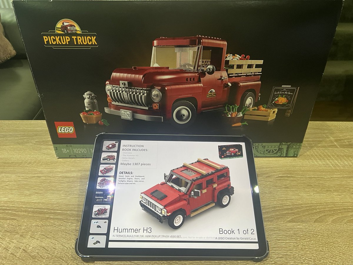 fitz0891's tweet image. Bank holiday weekend #Lego build, an alternate build of the #LegoIcons Pickup truck - A Hummer H3, credit to geraldcaca on @Rebrickable - #AFOL