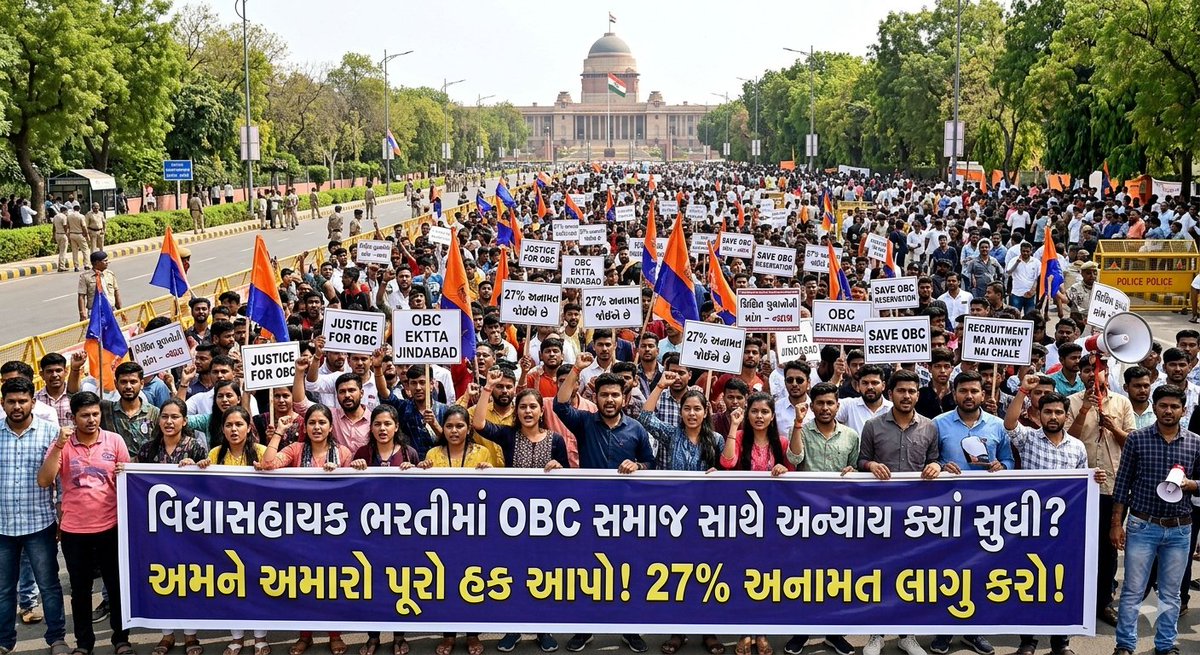 RavisinhBa68989's tweet image. "સૌથી વધુ ફોર્મ OBC ઉમેદવારોના ભરાય છે, છતાં પણ જાણીજોઈને 27% અનામત મુજબની બેઠકોમાં કાપ કેમ? આ કેવો ન્યાય? 11,000 ની ભરતીમાં અમને અમારો પૂરેપૂરો હક મળવો જ જોઈએ.

#OBCReservation #VidyasahayakRecruitment #GujaratGovernment #OBC_Ekta"

@Bhupendrapbjp @Rivaba4BJP