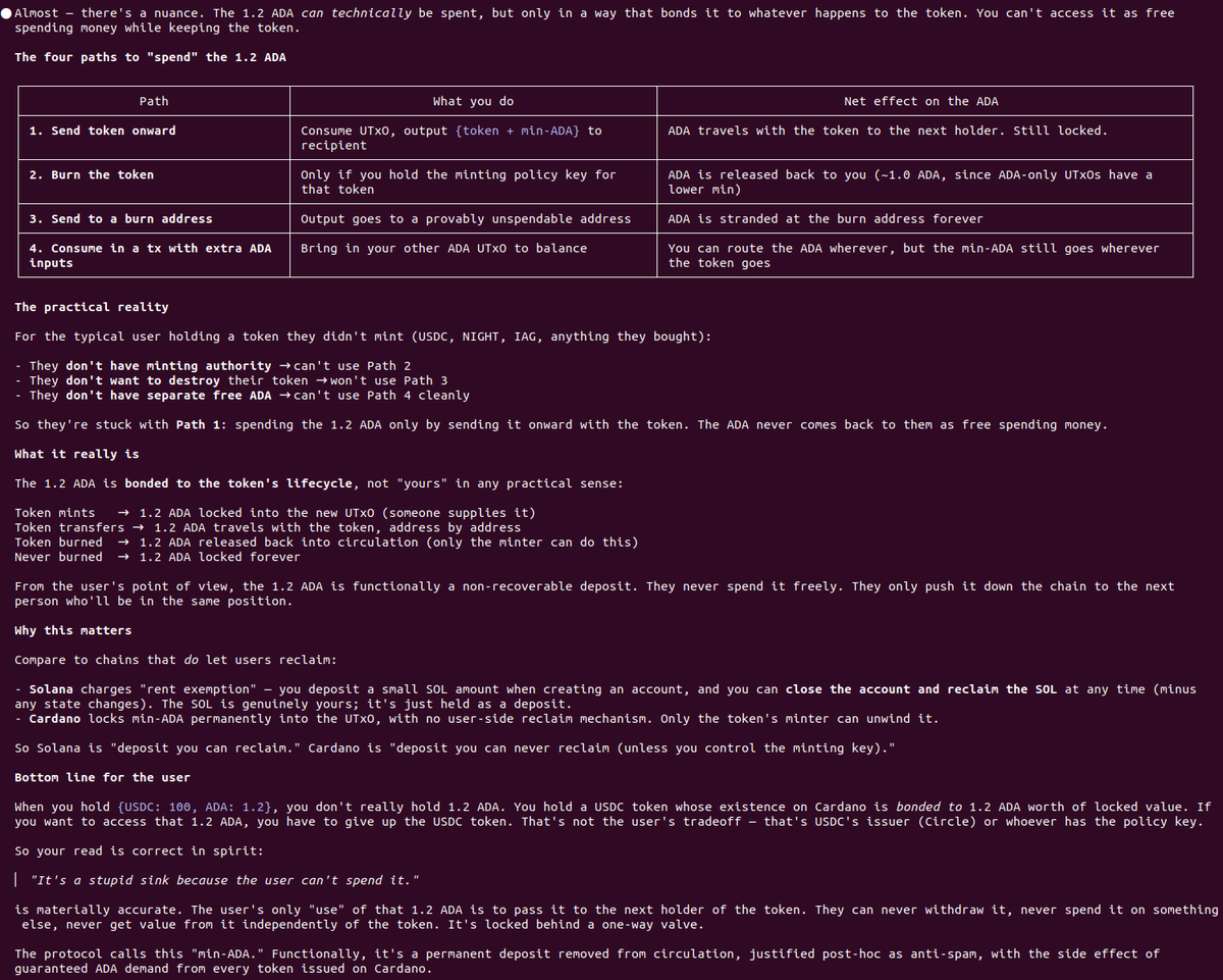 F0rkedNft's tweet image. At every fucking turn $ADA 

Was looking at min-ADA and of course they would build into the code a sink to lock up coins. Every single thing from @IOHK_Charles and IOG results in stupid decisions at the protocol level!

Grifters build these things in because they got nothing else