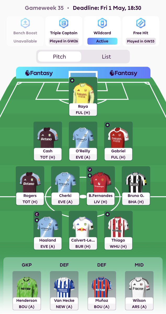 fplplaya's tweet photo. @FPL_Architect WC35 
BB36 (4FT)

Good luck! https://t.co/5cZ8MFifNl