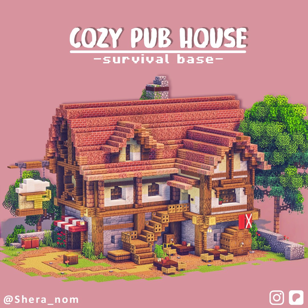 Shera_nom's tweet image. Cozy Medieval Pub - Medieval Survival Base ✨
☀️Like and follow for more!    
📷 Download 2D tutorial PDF ( link in bio )  #Minecraftbuilds #minecraft建築コミュ #Minecraft #minecraftart