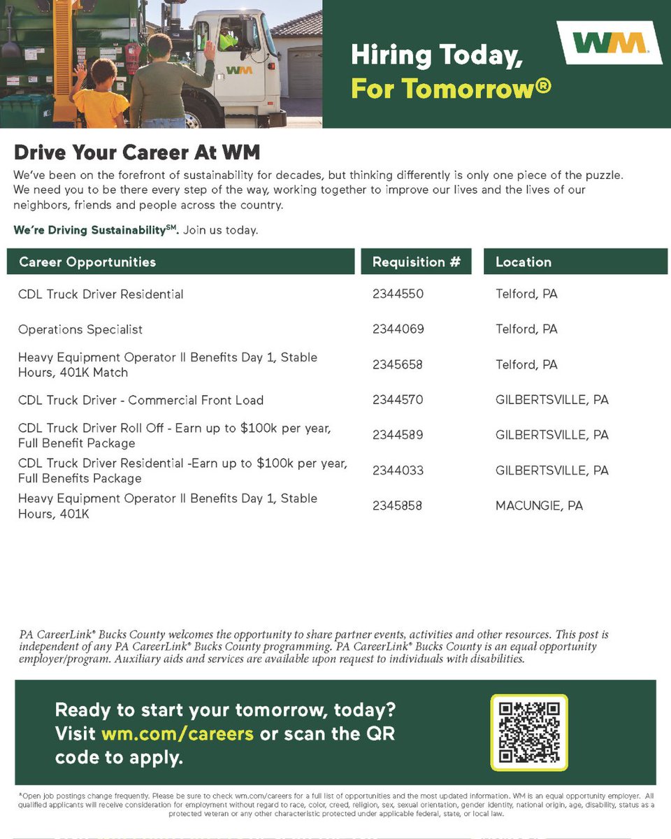 PACareerlinkBC's tweet image. #JobOpenings with WM and a #JobFair in Philly is approaching. See each flyer for more information.