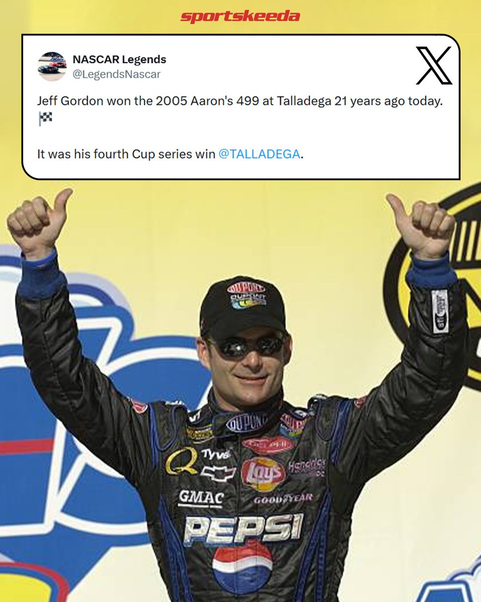 NASCARatSK's tweet image. Jeff Gordon owned Talladega that day 🏁

via - NASCAR Legends

#JeffGordon #Talladega #NASCAR #CupSeries