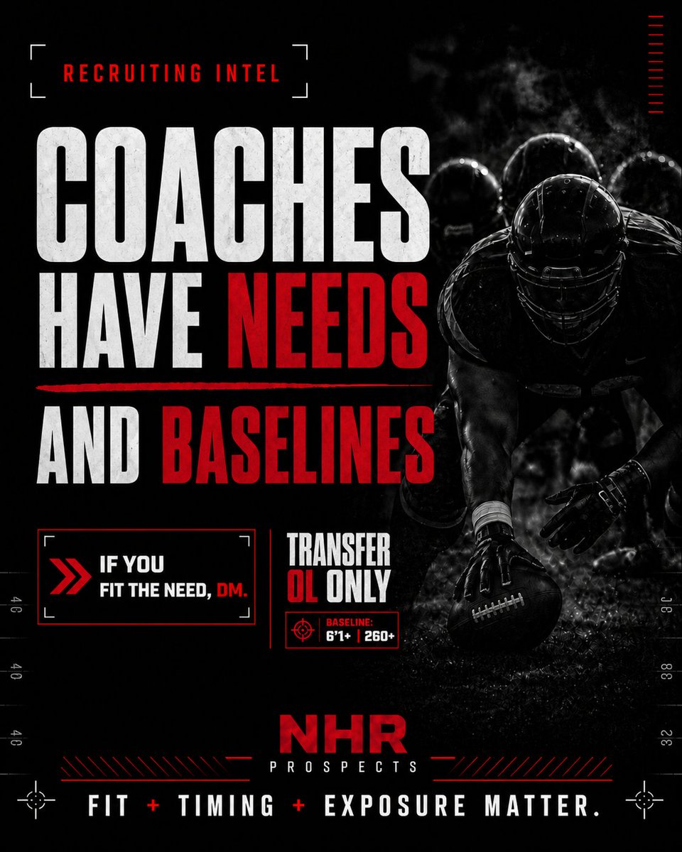 noy_garrett's tweet photo. College staffs have needs and baselines.
When a staff tells me what they’re looking for, my job is to identify prospects who fit and help get the right film in front of the right people.
Fit + timing + exposure matter.
#NHRProspects #RecruitingIntel #TransferPortal #CollegeFootball #OL