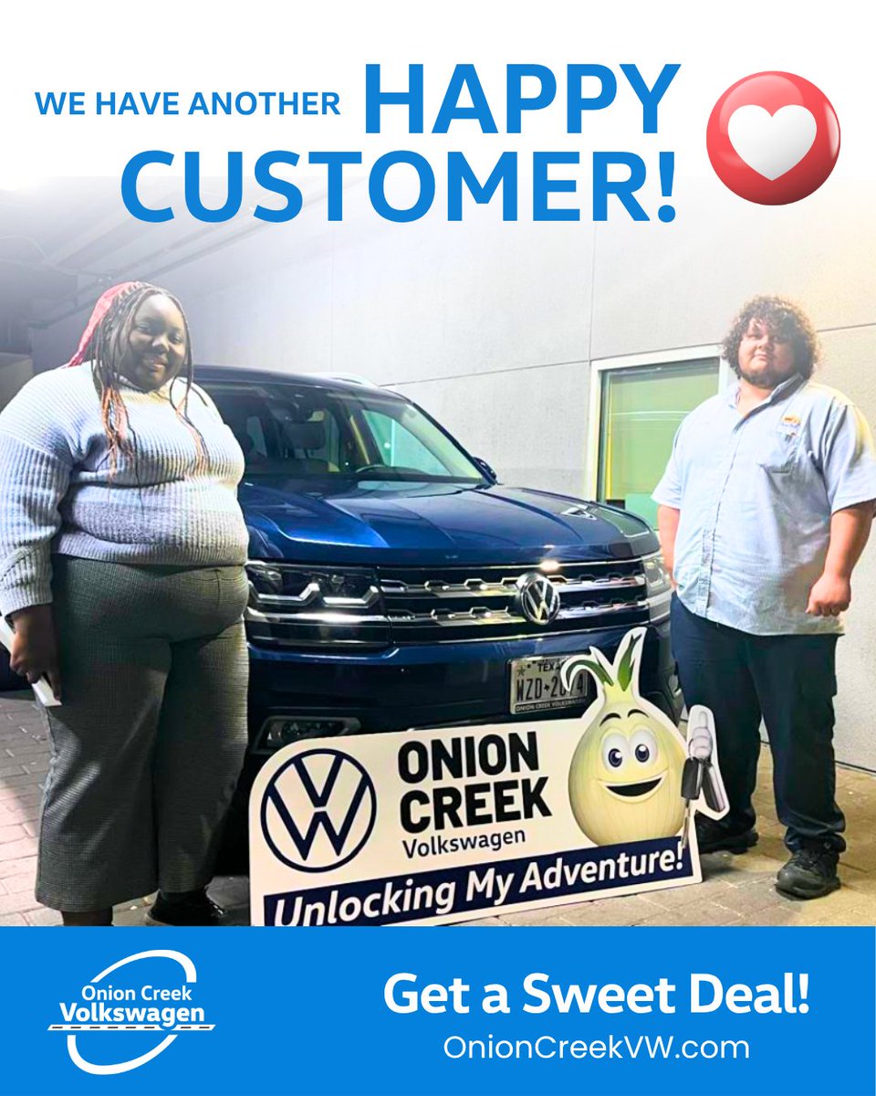 Onion_CreekVW's tweet image. Another smile, another set of keys handed over. Thank you for choosing Onion Creek Volkswagen and letting us be part of your journey.
Ready to drive home happy? Visit us today.

📍 Austin, TX 78748
 📞 (877) 651-9152

#HappyCustomer #OnionCreekVW #AustinVW