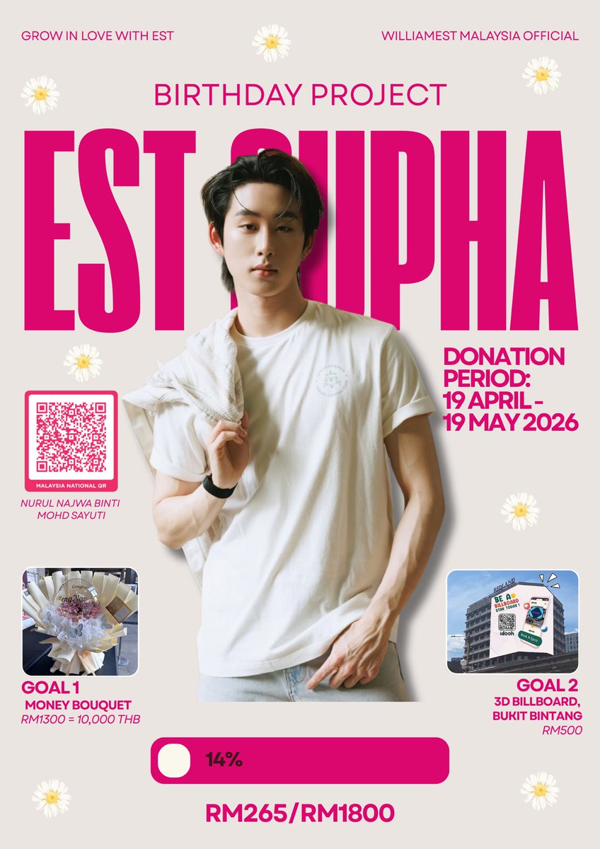 WilliamEstMY's tweet photo. Hello Westie. WilliamEst Malaysia fb currently doing donation for Birthday Project for Est &amp; Money Bouquet for WilliamEst. We still far from our target donation 🥹. Every contribution is really appreciated. And need your help to share this. Thank you 🙏🏻

#WilliamEst #est_rvp https://t.co/sAX29hJw7E