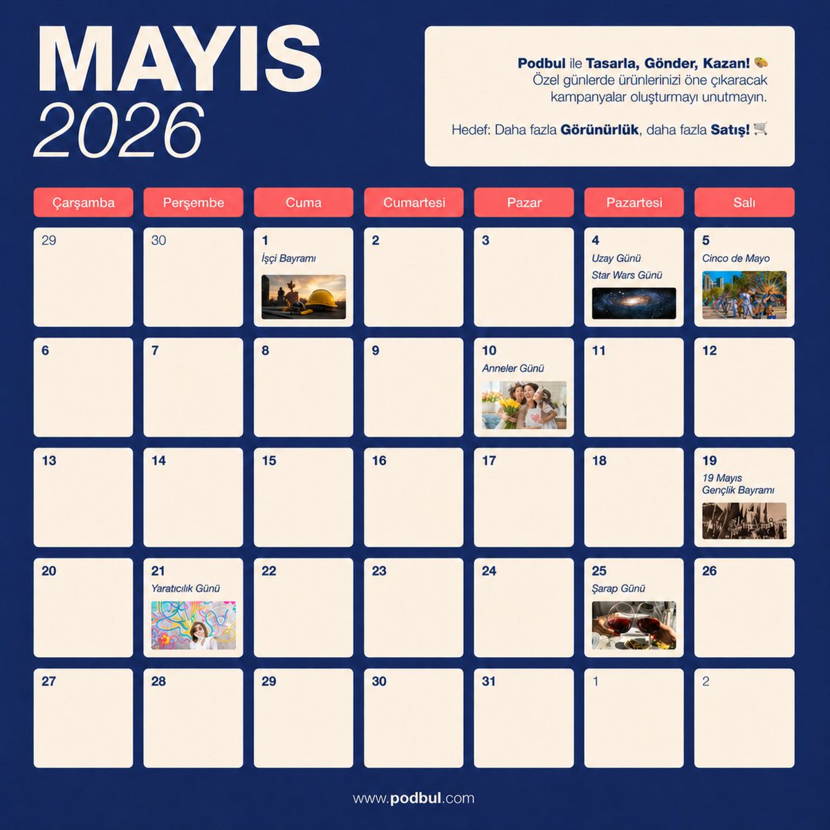 Podbulsocial's tweet image. 🚨 Mayıs Takvimi Yayında!
Satış fırsatlarını kaçırmayın 👀
Özel günler = satış demek 💰
👉 Anneler Günü
👉 19 Mayıs
👉 Niş günler

📌 Kaydet, planla, erken yayına al.
🎯 Geç kalan değil, erken hazırlanan kazanır.
#etsy #printondemand #eticaret #podbul