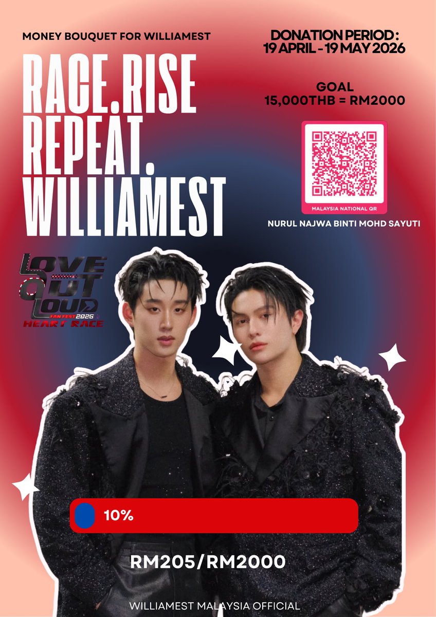 WilliamEstMY's tweet photo. Hello Westie. WilliamEst Malaysia fb currently doing donation for Birthday Project for Est &amp; Money Bouquet for WilliamEst. We still far from our target donation 🥹. Every contribution is really appreciated. And need your help to share this. Thank you 🙏🏻

#WilliamEst #est_rvp https://t.co/sAX29hJw7E