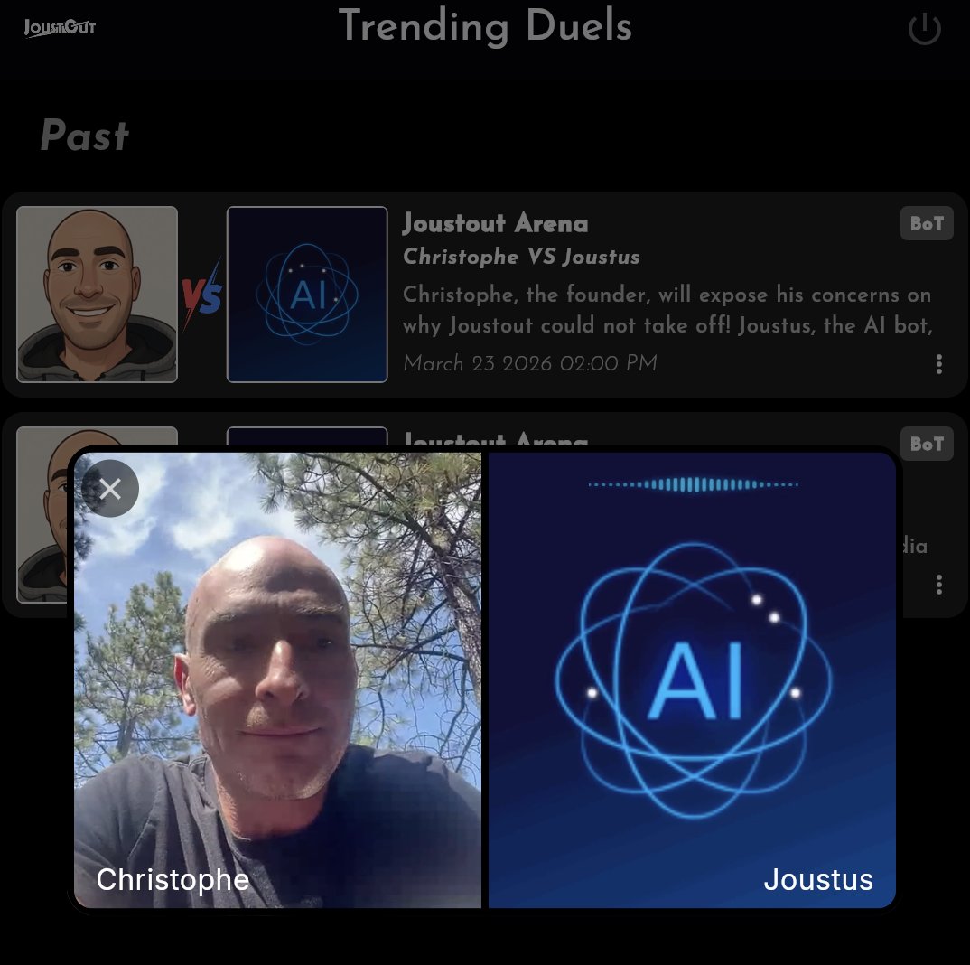 Joustout's tweet photo. 🎭 Guest UX updated!
Sample any live debate or past duel, no sign-up.

Try it — https://t.co/5ak1RidjHb
#debate #AI https://t.co/wBIJqHhkAF