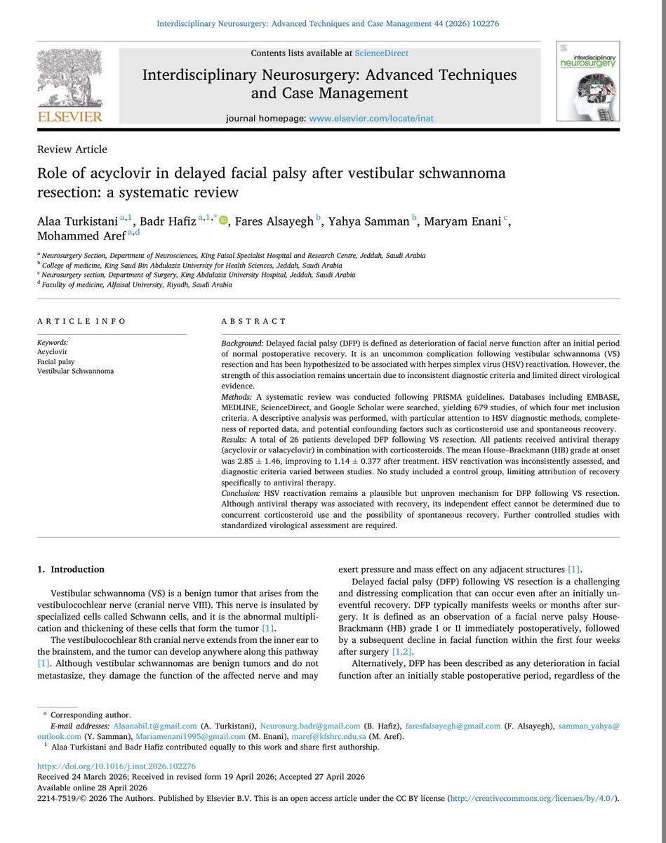 alaanabil2's tweet photo. Happy to share our latest research, which we presented last year at #AANS - on the use of acyclovir in vestibular schwannoma.

Check out the link:
https://t.co/paGQatl1pr https://t.co/ihQW2BjpiF