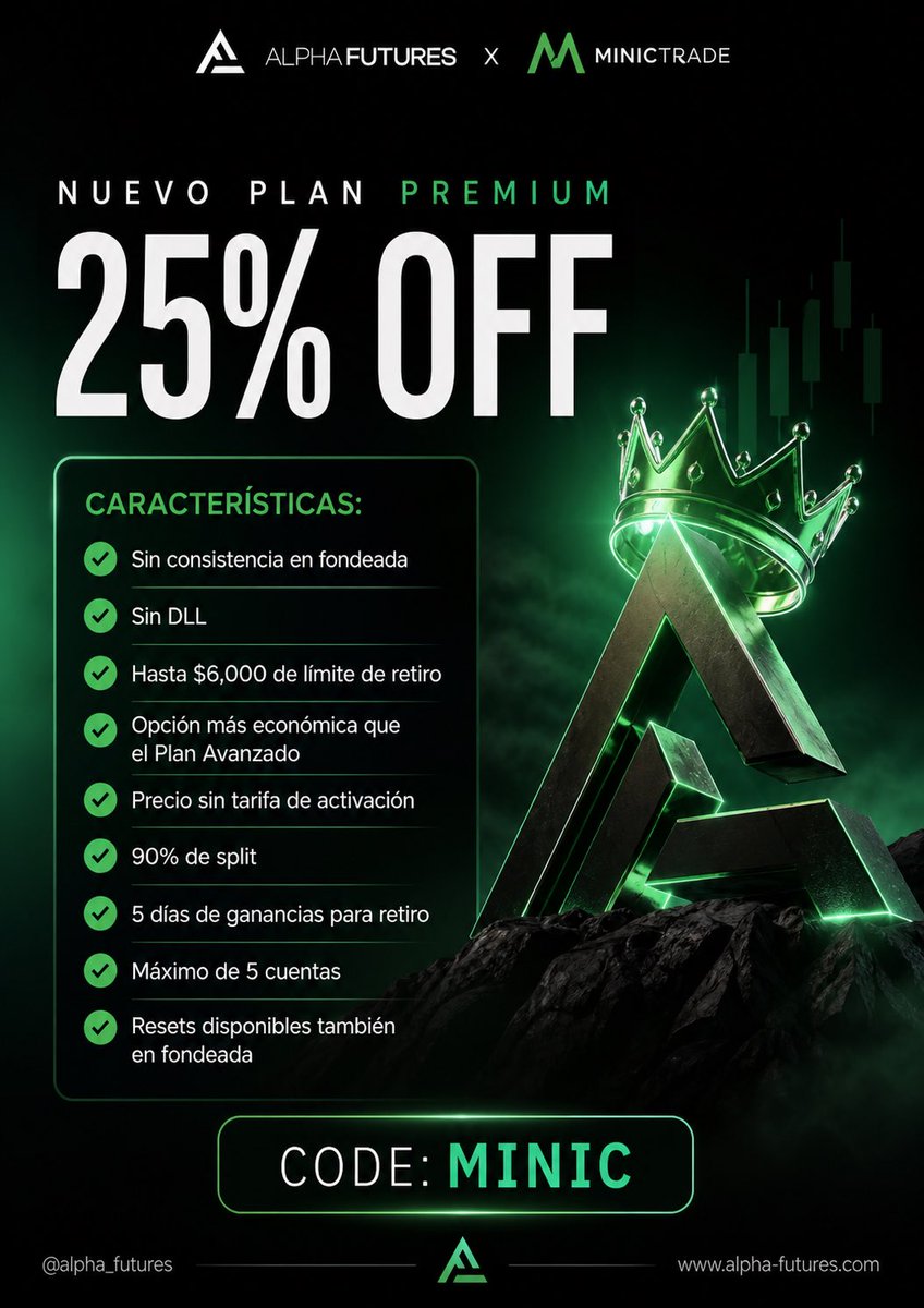 MinicTrade's tweet photo. Las nuevas cuentas de Alpha Futures están de locos broos aquí les dejo las características 
Código: MINIC 
25% off 
#Trading #Dayatrading https://t.co/cPBKz6vUmO