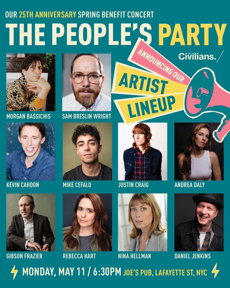 Civilians's tweet image. To celebrate 25 years of The Civilians, we’re gathering an incredible lineup of artists alongside our Civilian-of-the-Year Sam Pinkleton for a one-night-only concert at @JoesPub. 

Join the party: secure.givelively.org/event/civilian…

#TheCivilians #SpringBenefit #25Years #ArtistLineUp