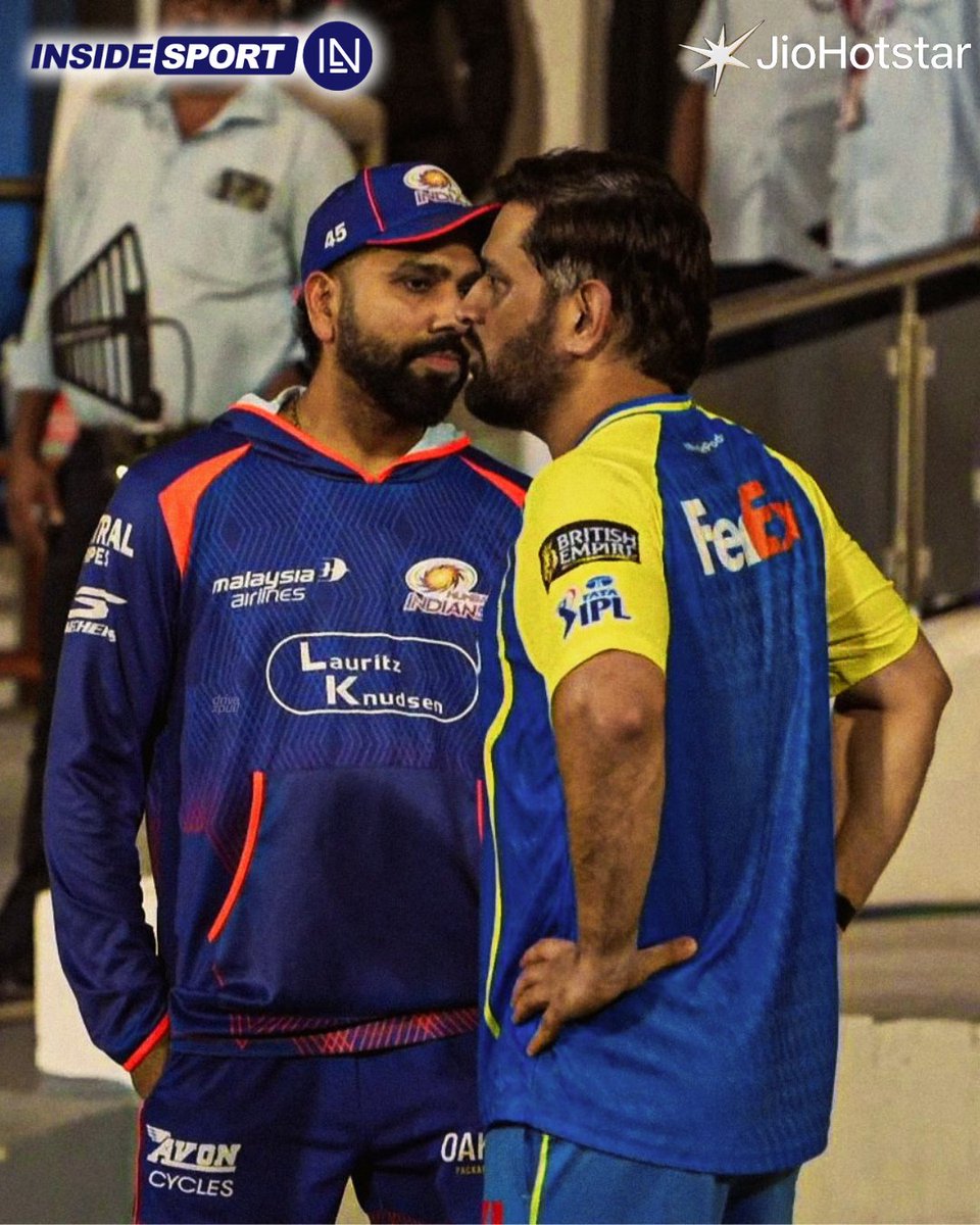 InsideSportIND's tweet image. A legendary frame 🔥

📸: JioHotstar

#RohitSharma #MSDhoni #CSKvsMI #IPL2026 #CricketTwitter