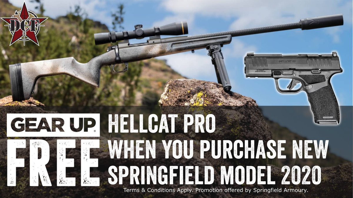 DCFGuns's tweet image. Gear up promo incoming: Get a Hellcat Pro with any NEW @springfieldarmoryinc model 2020. 

Offer is valid April 15 – August 31, 2026.

#DCF #Gearup #Springfieldarmoury #Model2020 #Hellcatpro #Boltaction