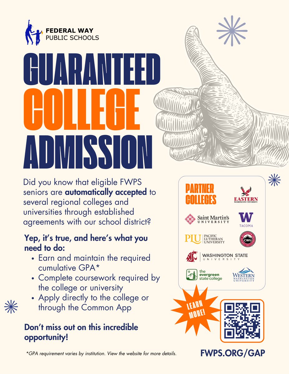 federalwayhigh's tweet photo. Guaranteed Admissions Program https://t.co/z72GQjEEuE